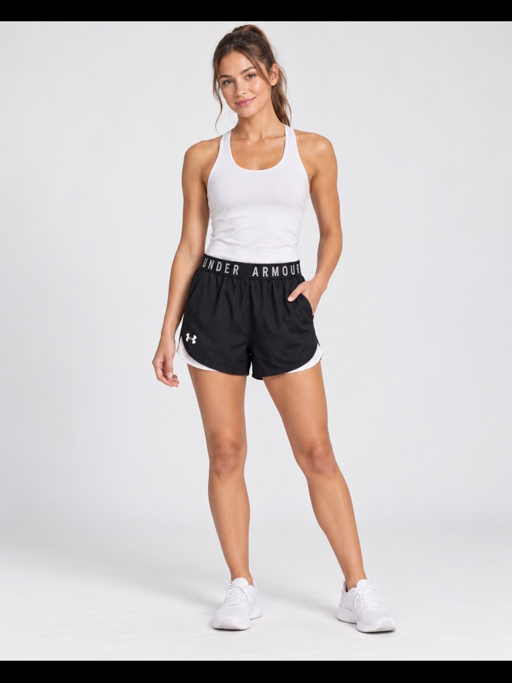 Under Armour Women's Play Up 3.0 Shorts, featuring a bold exposed elastic